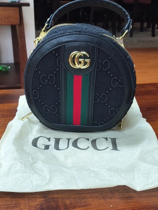 be inspired Handbags - New- Inspired Black GG Canvas Mini Round Top-Handle Bag with Green-Red Stripe
